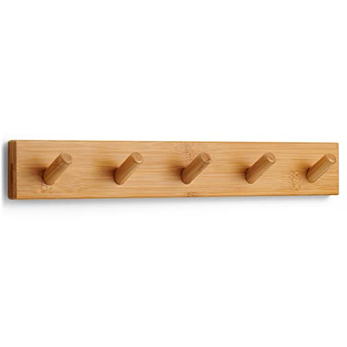 LARHN Garderobenhaken Holz - Garderobenleiste Holz mit 5 Haken - 43 cm - Kleiderhaken Wand - Wandgarderobe für Flure, Garderoben, Schlafzimmer und Badezimmer