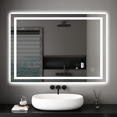 Dripex Badezimmerspiegel Wandspiegel LED Badspiegel mit Beleuchtung mit Touch-Schalter Beschlagfrei Kaltweiß 6400K Energiesparend Lichtspiegel 50x70 cm